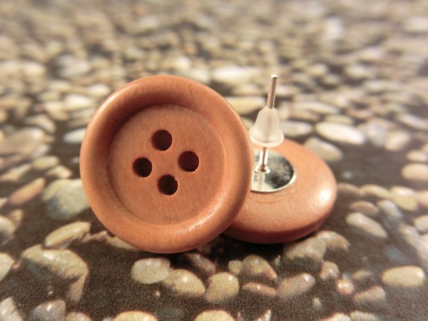 Schlichte braune Holzknopf Ohrstecker Natur Button